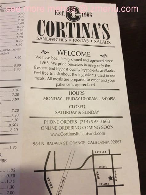 cortinas orange ca|cortina's menu.